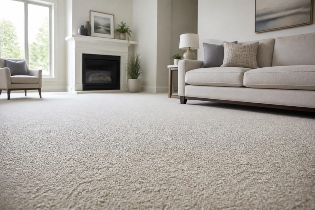 Freshly cleaned living room carpet in a bright modern home.
