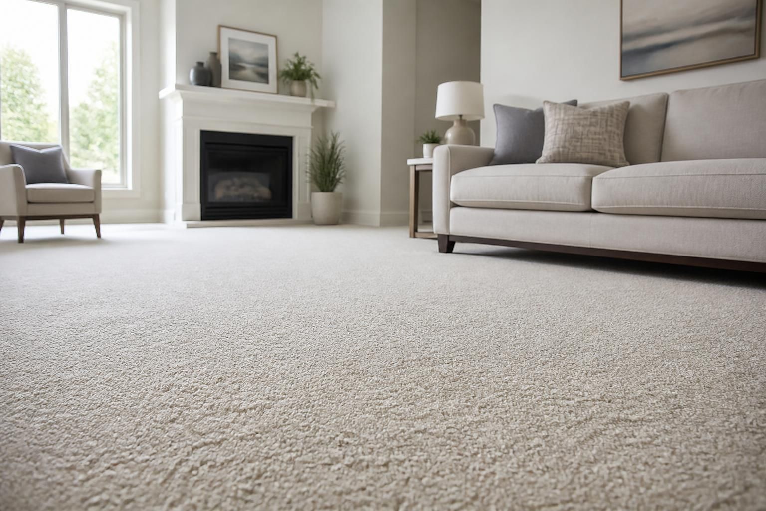 Freshly cleaned living room carpet in a bright modern home.