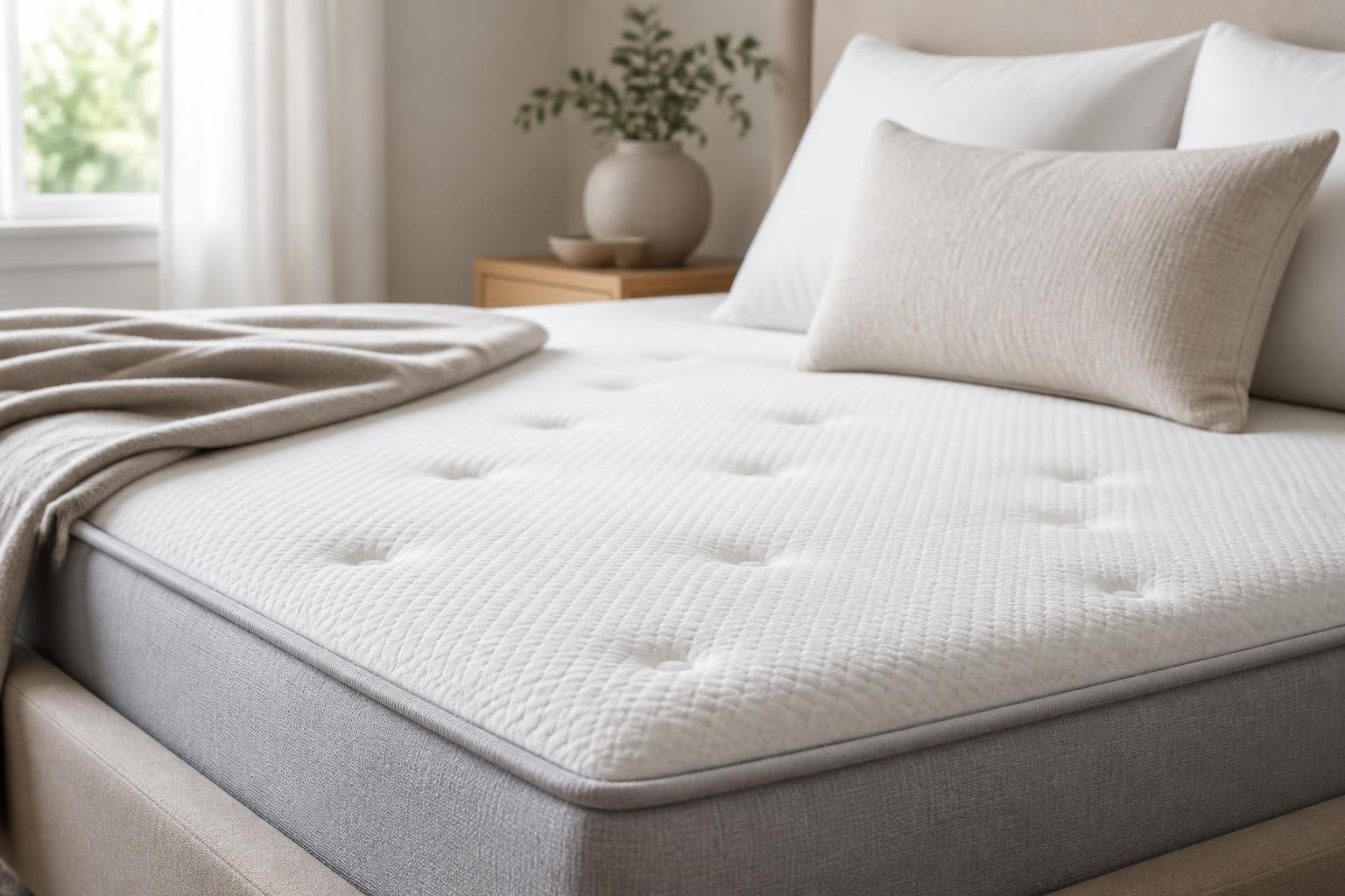 Freshly cleaned mattress in a calm modern bedroom.