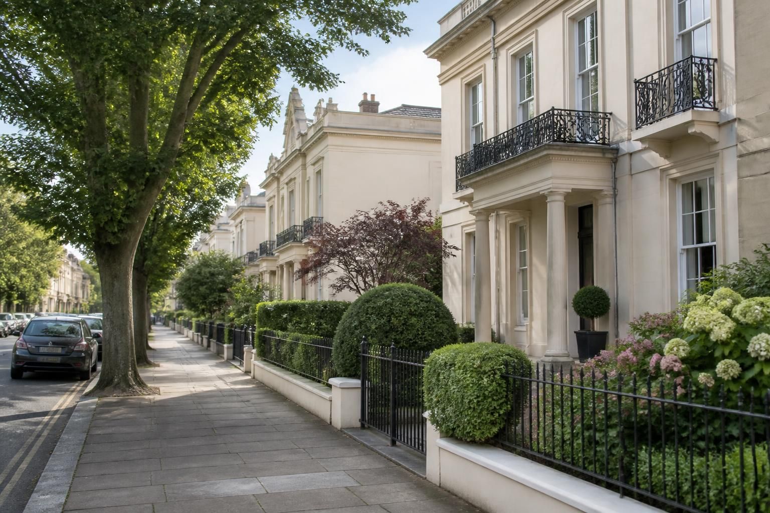 Pittville neighborhood street with attractive period homes.