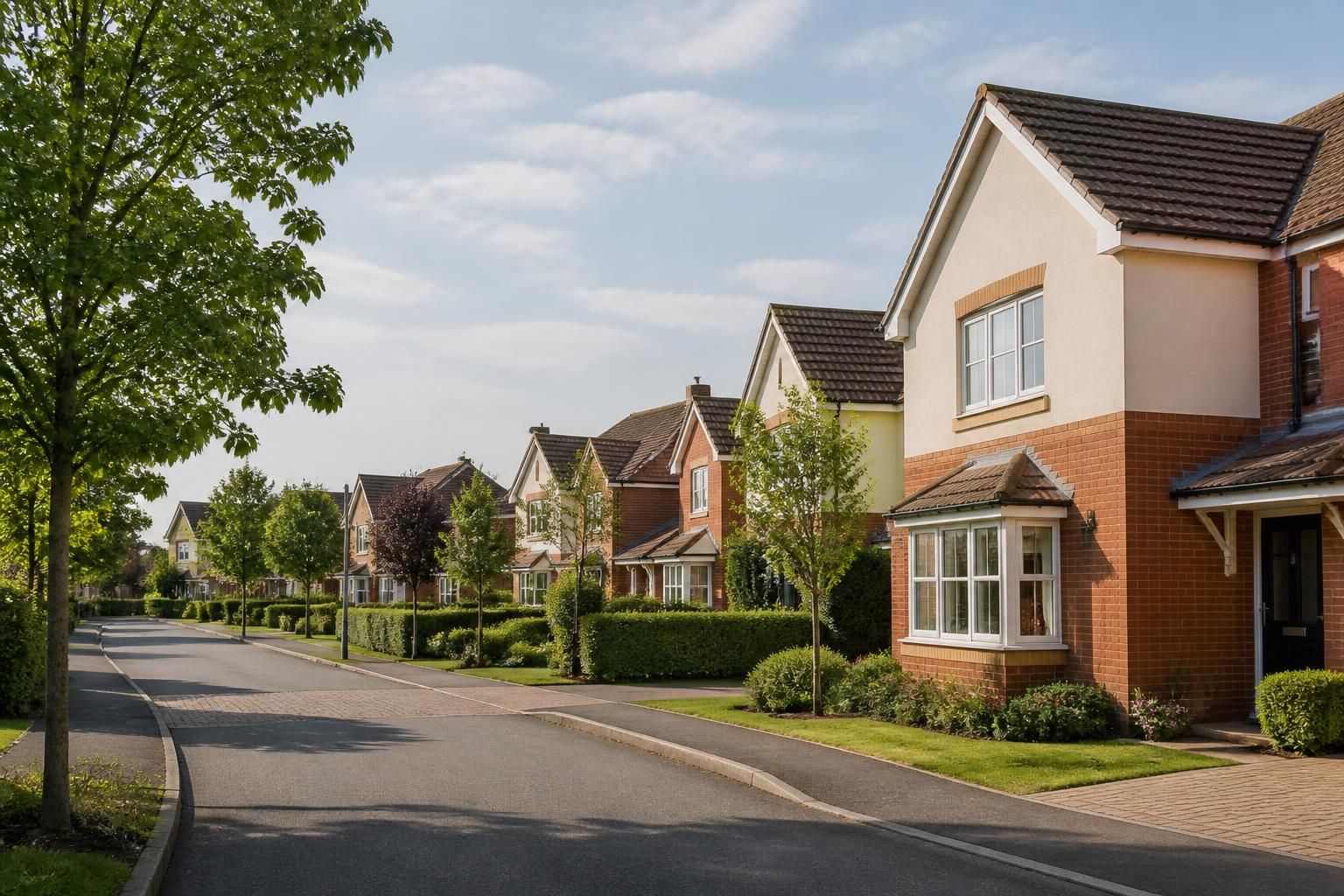 Neat Up Hatherley street with well-kept homes and lawns.